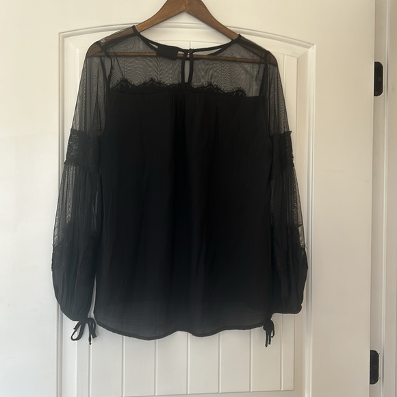 Vici Black Lace Mesh Long Sleeved Tie Blouse - Picture 3 of 11